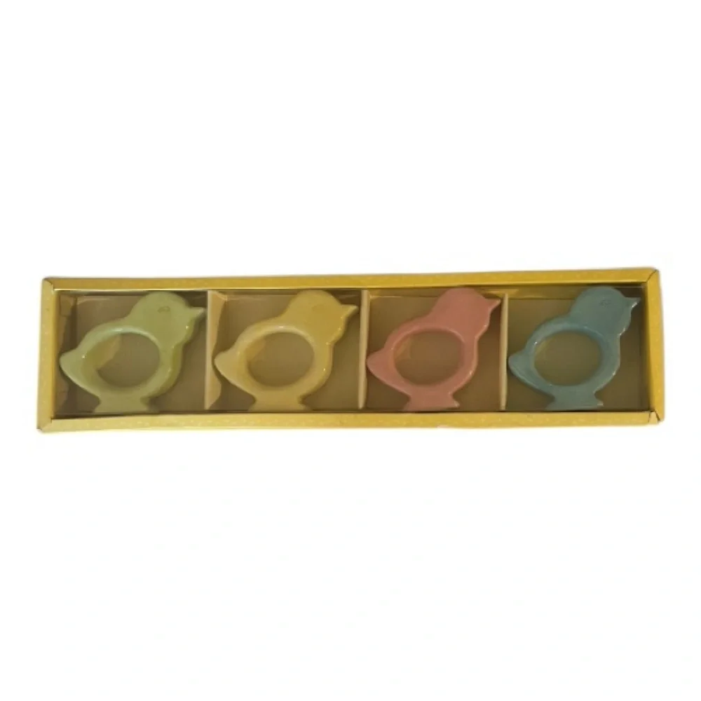 Williams Sonoma Pastel Easter Chick Napkin Rings Set::NIB::Rare